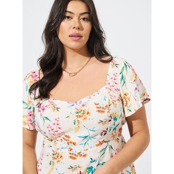 Torrid Peplum Challis Sweetheart Flutter Sleeve Top Floral Women's Plus Size 1X - Picture 3 of 11
